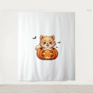 Pomeranian dog Happy Halloween pumpkin Classic T-S Tapestry
