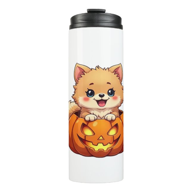 Pomeranian dog Happy Halloween pumpkin Classic T-S Thermal Tumbler (Front)