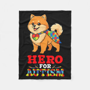 Pomeranian Dog Hero For Autism Awareness Accept Su Fleece Blanket
