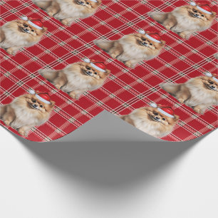 Pomeranian Dog Holiday Plaid Christmas Wrapping Paper