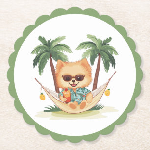 Pomeranian Dog In A Hammock Hawaiian Shirt Paper Coaster