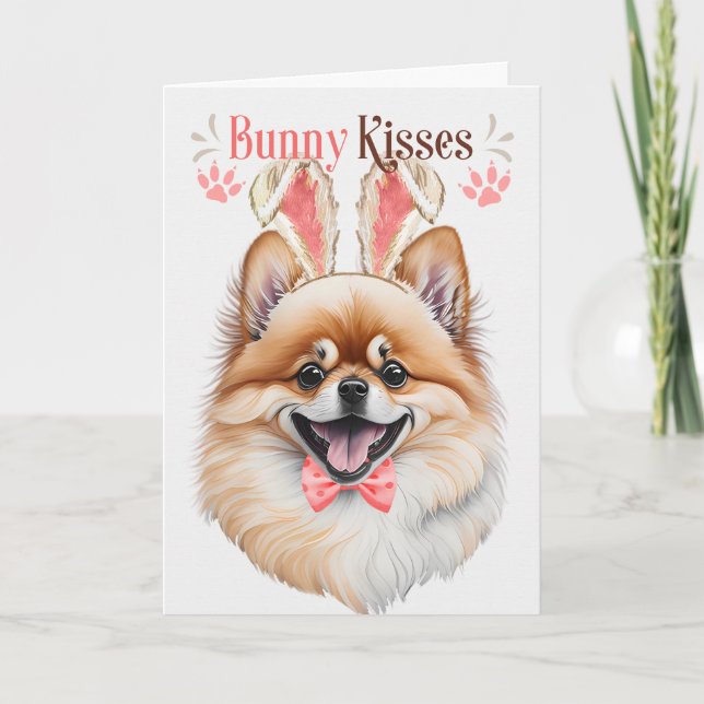 Pomeranian Dog in Bunny Ears for Easter Holiday Card (Front)