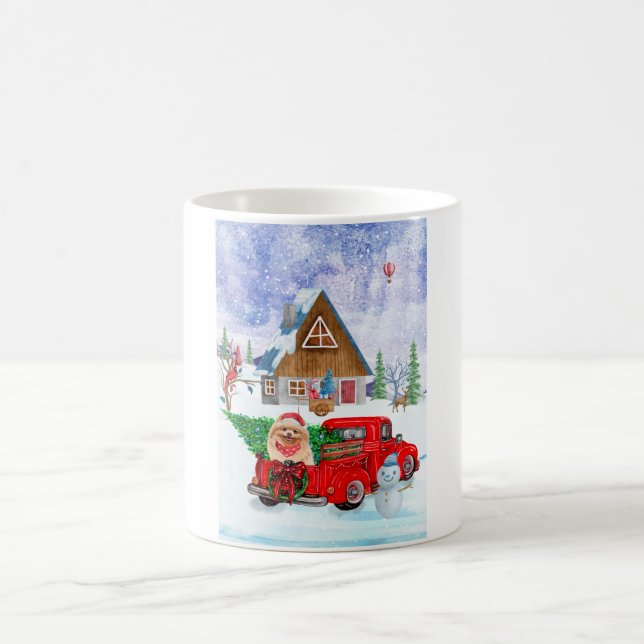 Pomeranian Dog In Christmas Delivery Truck Snow Coffee Mug (Center)