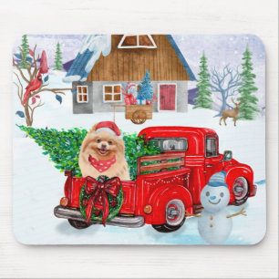 Pomeranian Dog In Christmas Delivery Truck Snow Mouse Pad