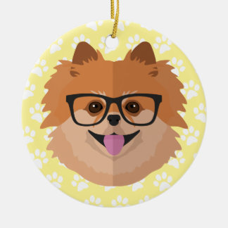 Pomeranian Dog In Nerd Glasses | Cute Hipster Gift Ceramic Ornament