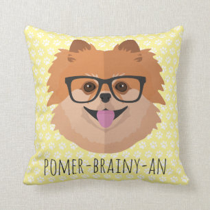 Pomeranian Dog In Nerd Glasses POMER-BRAINY-AN Cushion