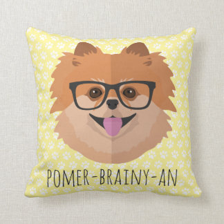 Pomeranian Dog In Nerd Glasses | POMER-BRAINY-AN Cushion