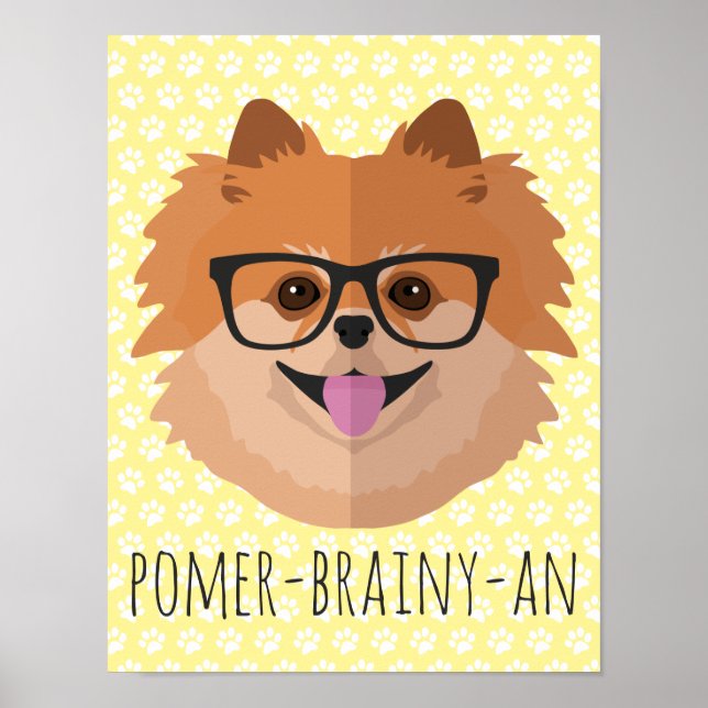 Pomeranian Dog In Nerd Glasses | POMER-BRAINY-AN Poster (Front)