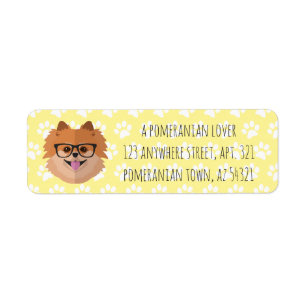 Pomeranian Dog In Nerd Glasses   POMER-BRAINY-AN Return Address Label