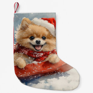 Pomeranian Dog in Sledge Let it Snow Christmas Small Christmas Stocking