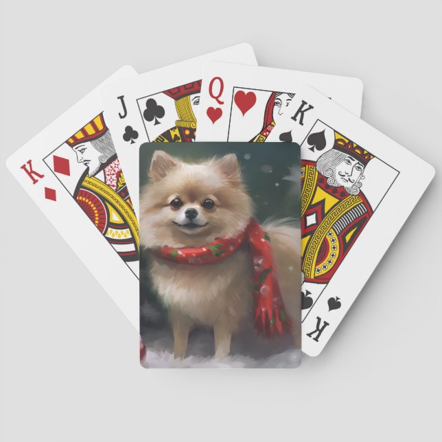 Pomeranian Dog in Snow Christmas Playing Cards (Back)
