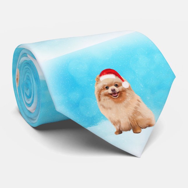 Pomeranian dog in snow Christmas Tie (Rolled)