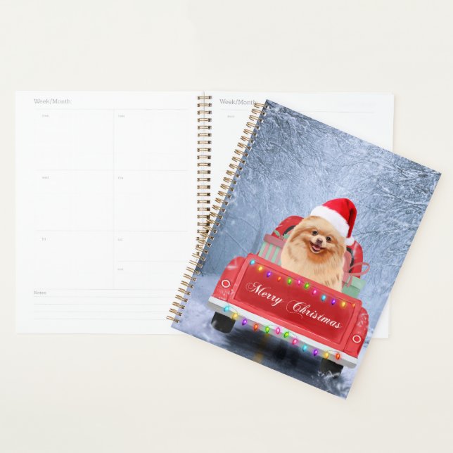 Pomeranian Dog in Snow sitting in Christmas Truck  Planner (Display)