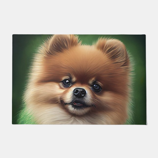 Pomeranian Dog in St. Patrick's Day Dress Doormat (Front)