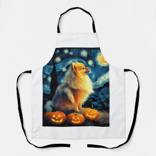 Pomeranian Dog Lovers Painting of van gogh starry Apron