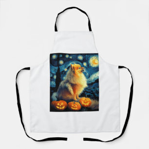 Pomeranian Dog Lovers Painting of van gogh starry Apron