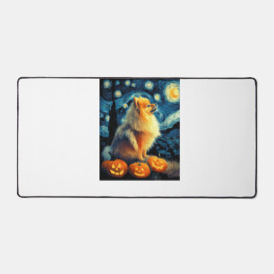 Pomeranian Dog Lovers Painting of van gogh starry  Desk Mat