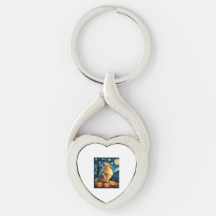 Pomeranian Dog Lovers Painting of van gogh starry Key Ring