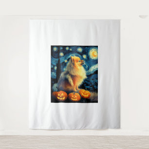 Pomeranian Dog Lovers Painting of van gogh starry Tapestry
