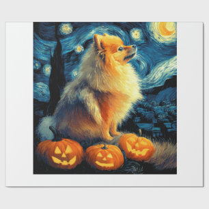 Pomeranian Dog Lovers Painting of van gogh starry Wrapping Paper