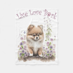 Pomeranian Dog Mum Floral Fleece Blanket