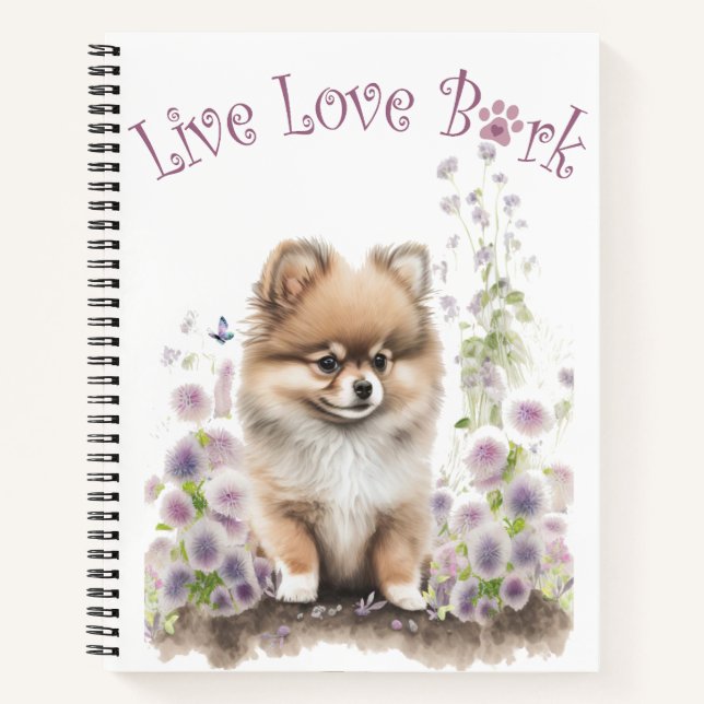 Pomeranian Dog Mum Floral Notebook (Front)