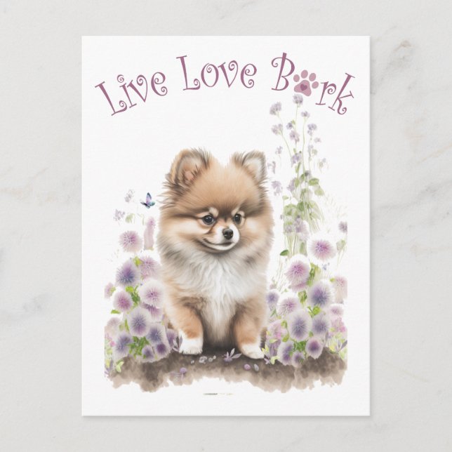 Pomeranian Dog Mum Floral Postcard (Front)