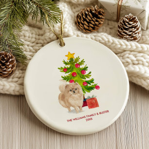 Pomeranian Dog Personalised Christmas Ceramic Ornament