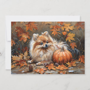 Pomeranian Dog Personalised Name Autumn Card