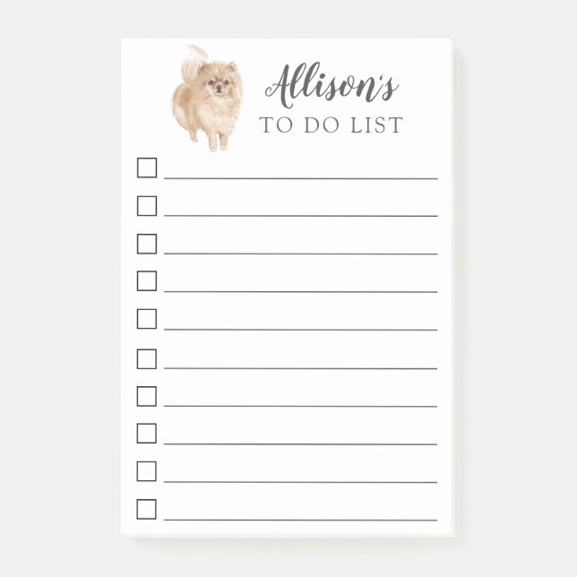 Pomeranian Dog Personalised To Do List Post-it Notes (Front)