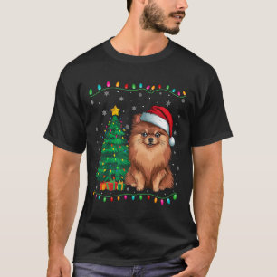 Pomeranian Dog Santa Hat Men Women Kids Xmas Tree T-Shirt