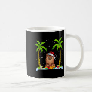 Pomeranian Dog Santa Hat Palm Tree Beach Xmas Paja Coffee Mug