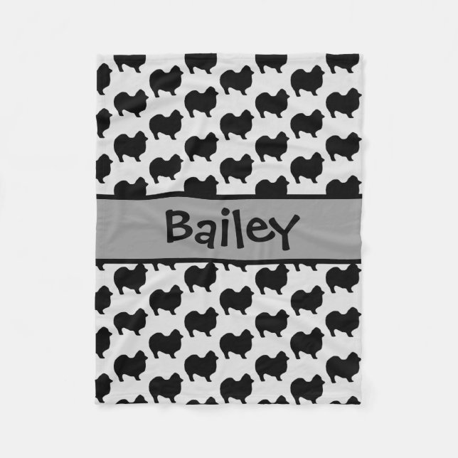 Pomeranian Dog Silhouette CUSTOM Fleece Blanket (Front)