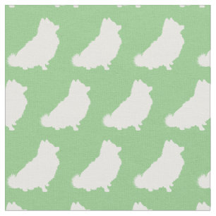 Pomeranian Dog Silhouette Pet Sage Green Fabric