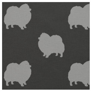 Pomeranian Dog Silhouettes Pattern Black and Grey Fabric