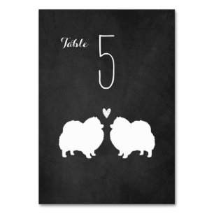 Pomeranian Dog Silhouettes Wedding Reception Table Number