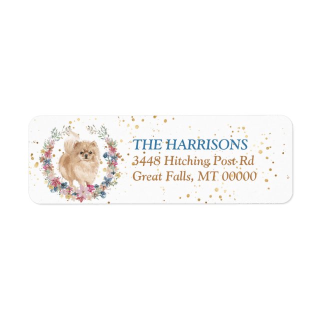 Pomeranian Dog Spring Flowers Wreath Return Address Label (Front)