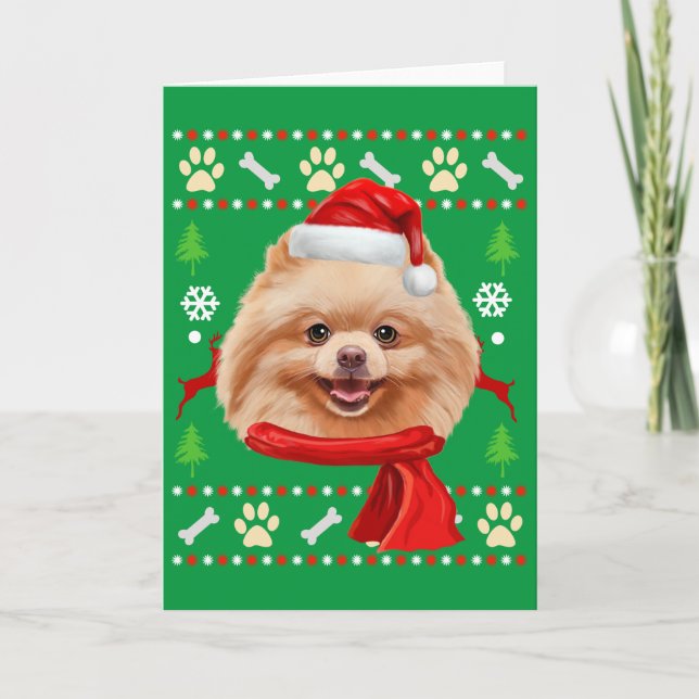 Pomeranian Dog Ugly Christmas Card (Front)