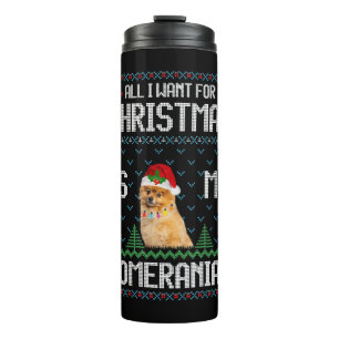 Pomeranian Dog Ugly Christmas Sweater Thermal Tumbler