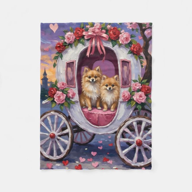 Pomeranian Dog Valentine's Day  Fleece Blanket (Front)