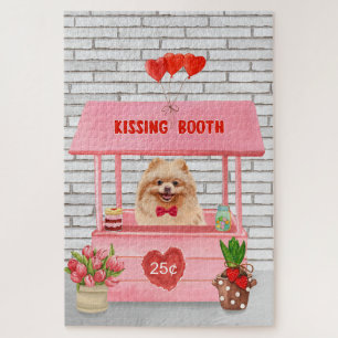 Pomeranian Dog Valentine's Day Kissing Booth Jigsaw Puzzle