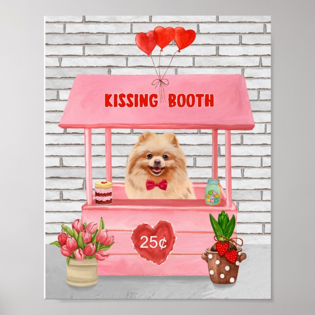Pomeranian Dog Valentine's Day Kissing Booth Poster (Front)