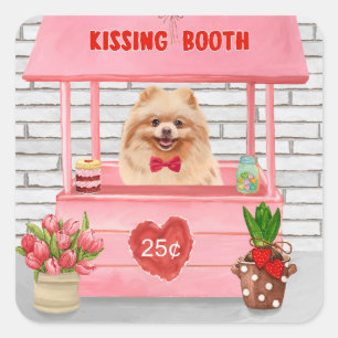 Pomeranian Dog Valentine's Day Kissing Booth Square Sticker