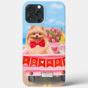 Pomeranian Dog Valentine's Day Truck Hearts iPhone 13 Pro Max Case