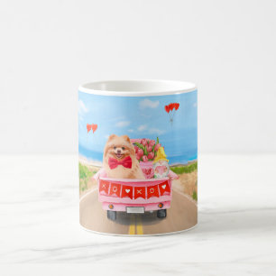 Pomeranian Dog Valentine's Day Truck Hearts Coffee Mug