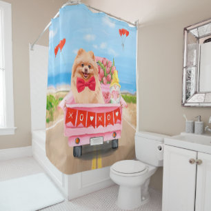 Pomeranian Dog Valentine's Day Truck  Shower Curtain