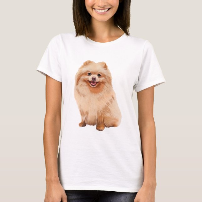 Pomeranian Dog Watercolor Art Painting T-Shirt (Front)