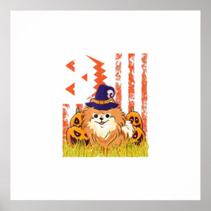 Pomeranian Dog Witch Dancing Pumpkins Halloween Us Poster
