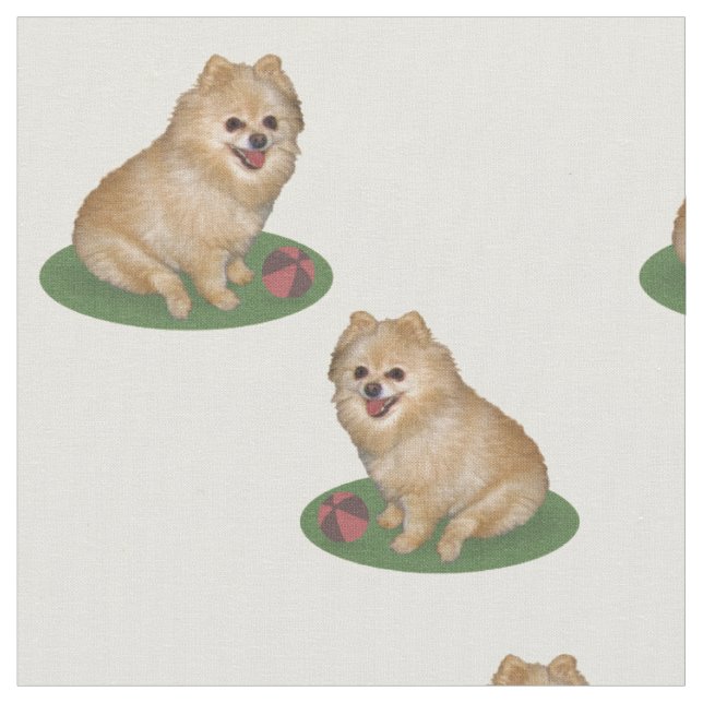 Pomeranian Dog with Ball Customisable Fabric (Close Up)