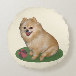 Pomeranian Dog with Ball Customisable Round Cushion
